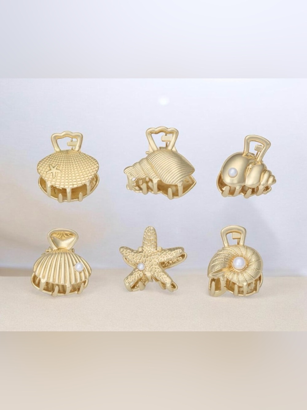 Gold Shell & Starfish Decorative Claw Hair Clips